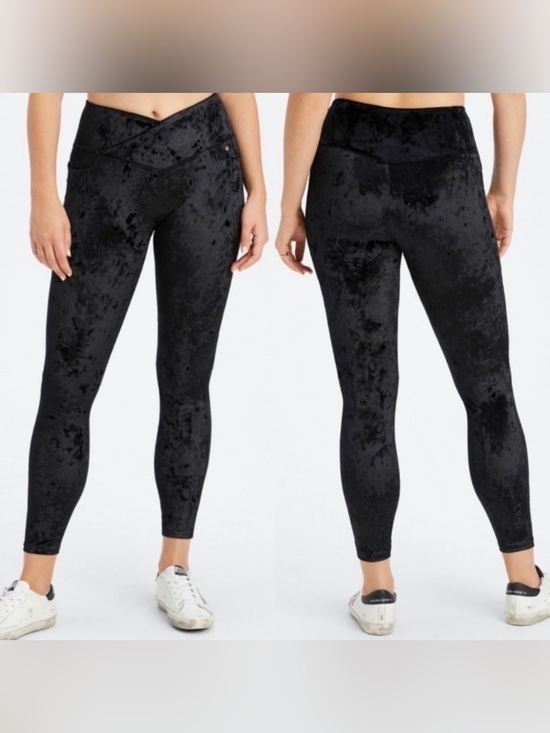 Fabletics Pants - Fabletics Crossover High Waisted Crushed Velour Legging Celeste Black Size M NEW